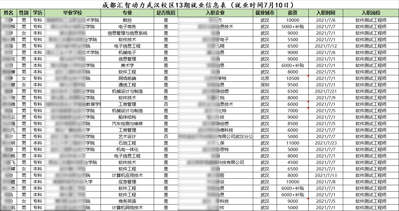汇智动力武汉分校13期就业情况